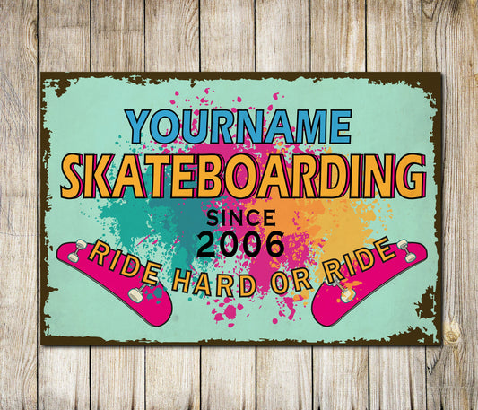 PERSONALISED Skateboarding Metal Plaque Custom Skateboarder Gift Sign Wall Door Décor 0013