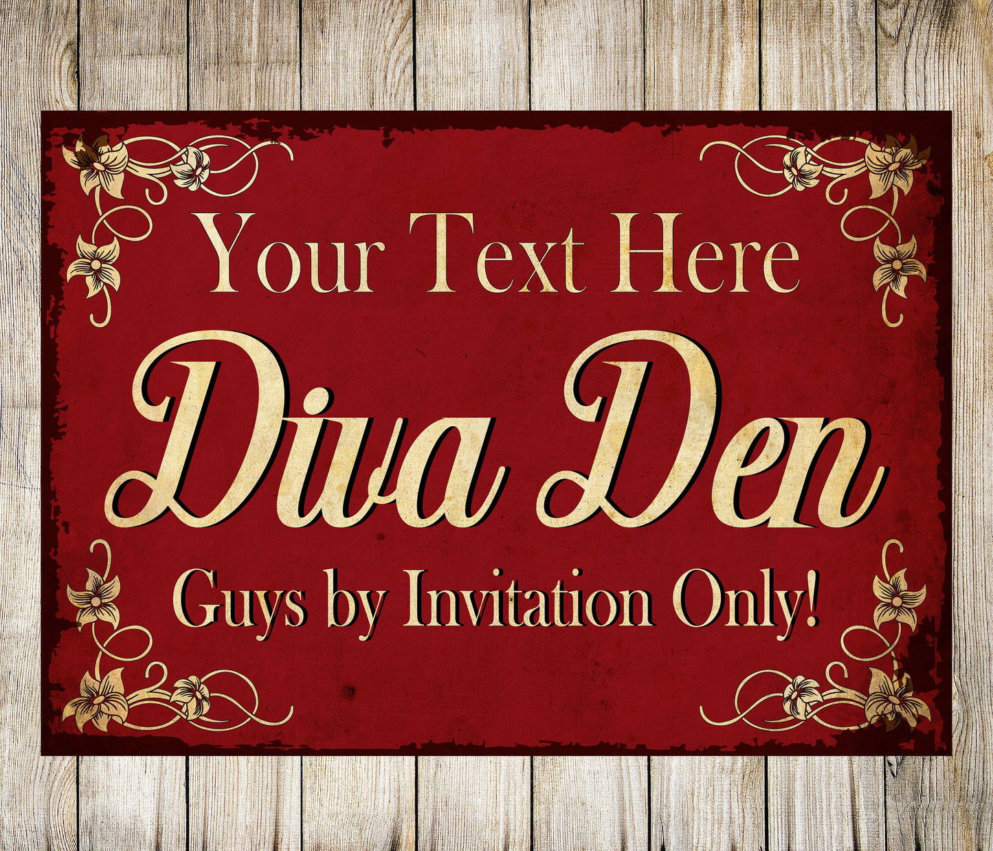 PERSONALISED Your Name Diva Den Metal Plaque Girls Only Custom Gift Sign Wall Door Decor
