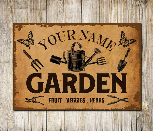 PERSONALISED Garden Rustic Effect Sign, Vegetable Garden, Vegetable Patch, Patio Backyard Metal Sign Decor Metal Plaque 0608
