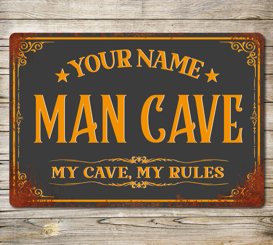 PERSONALISED Man Cave Sign Metal Wall Door Decor Office Shed Garage Rustic Effect Retro Plaque 0134