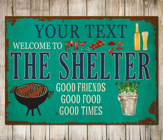 PERSONALISED The Shelter BBQ Grilling Metal Plaque Custom Sign Gift Wall Door Décor 0036-B