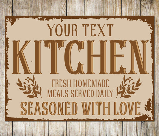 PERSONALISED Kitchen Seasoned With Love Sign Metal Plaque Custom Gift Wall Door Décor 0037