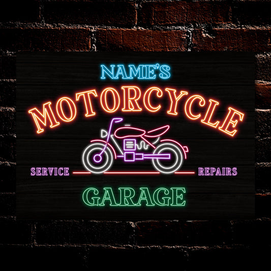 PERSONALISED Motorbike Sign Garage Motorcycle Custom Workshop Neon Effect Metal Plaque Gift 0523