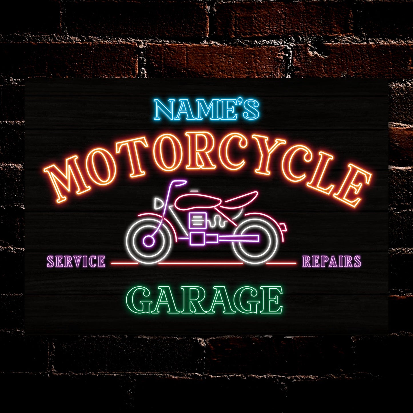 PERSONALISED Motorbike Sign Garage Motorcycle Custom Workshop Neon Effect Metal Plaque Gift 0523
