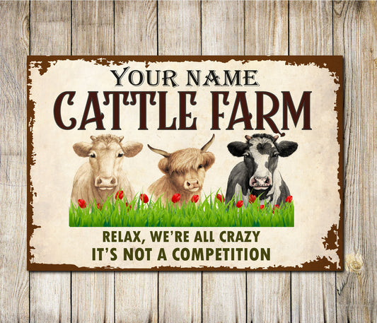 PERSONALISED Cattle Relax Farm Sign Customised Gift Wall Art Decor Metal Plaque 0038