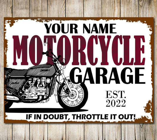 PERSONALISED Motorbike Sign Garage Motorcycle Custom Workshop Metal Plaque Gift 0043