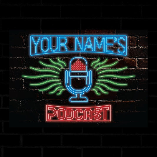 PERSONALISED Name Podcast Sign Music Room Musician Gift Recording Home Studio Neon Effect Plaque 0462