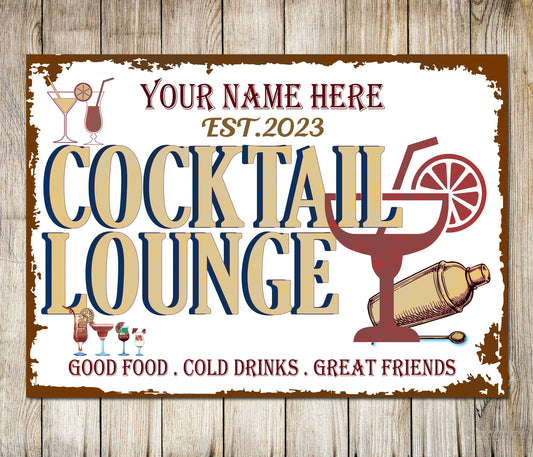 PERSONALISED Cocktail Lounge Bar Sign Art Custom Gin Home Garden Bar Wall Decor Plaque 0640