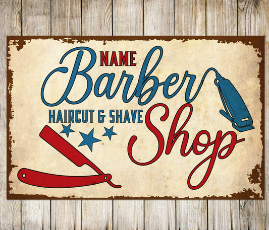 PERSONALISED Barber Shop Metal Plaque Custom Sign Hairdresser Gift Wall Door Décor 0069