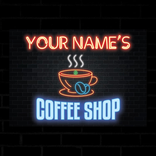 PERSONALISED Coffee Shop Sign Bar Station Decor Home Decor Kitchen Sign Neon Effect Metal Plaque Gift 0463