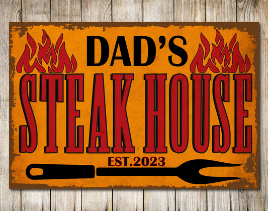 PERSONALISED Steak House Metal Sign Custom Plaque Decor Gift Kitchen Sign BBQ 0085