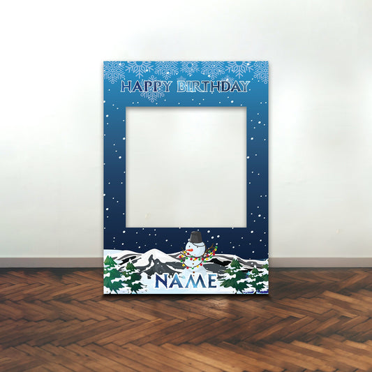 BIRTHDAY SELFIE FRAME Personalised Winter Snowman Christmas Name Age Selfie Frame Props Party Happy Birthday Decoration Party Supplies