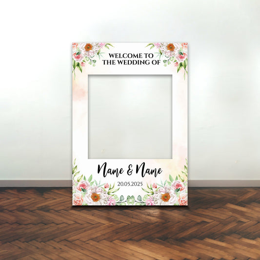 WEDDING SELFIE FRAME Personalised Floral Couple Name Selfie Frame Props Party Wedding Celebrations Reception Decoration Party Supplies  0111