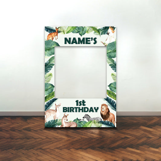 BIRTHDAY SELFIE FRAME Personalised Safari Animal Theme Childrens Name Age Selfie Frame Props Party Happy Birthday Decoration Party Supplies