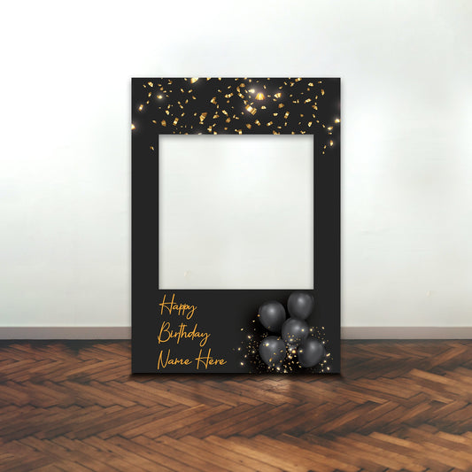 BIRTHDAY SELFIE FRAME Personalised Black and Gold Balloon Name Age Selfie Frame Props Party Happy Birthday Decoration Party Supplies