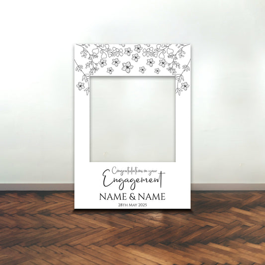 ENGAGEMENT SELFIE FRAME Personalised Floral Couple Name Selfie Frame Props Party Wedding Celebrations Reception Decoration Party Supplies