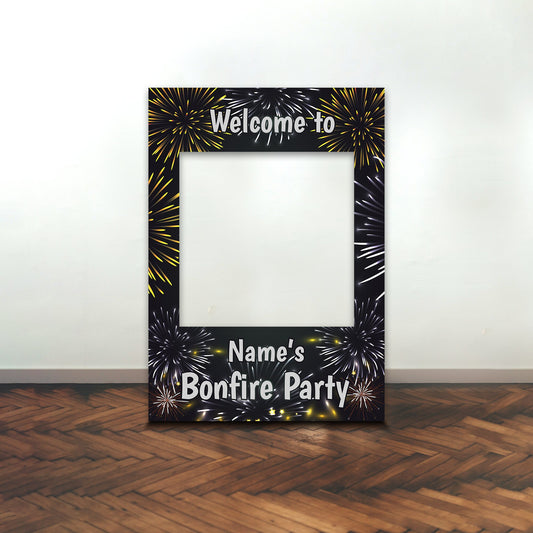 BONFIRE SELFIE FRAME Personalised Black and Gold Fireworks Party Selfie Frame Props Party Bonfire Night Guy Fawkes Decoration Party Supplies