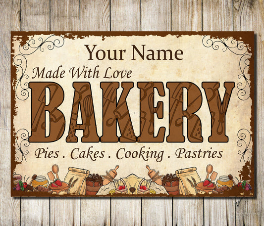 Personalised Bakery Sign Bread Cakes Cooking Pies Metal Cake Custom Plaque Decorator Gift Home Kitchen Family 0612