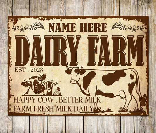 PERSONALISED Cattle Dairy Farm Sign Customised Gift Fresh Milk Cheese Dairy Butter Wall Art Decor Metal Plaque 0676