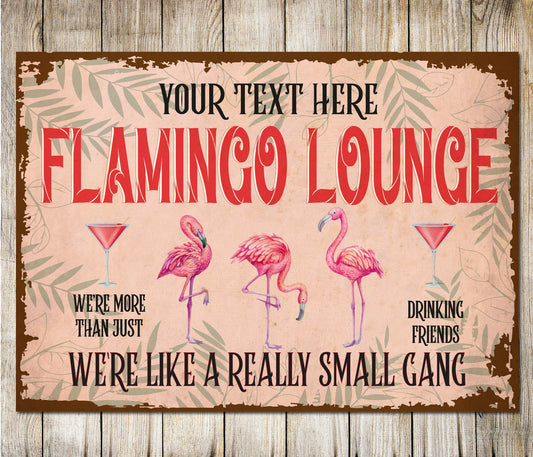 PERSONALISED Flamingo Lounge Sign Small Gang Customised Wall Decor Metal Plaque 0034