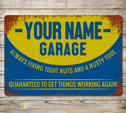PERSONALISED Garage Shed Sign Metal Wall Door Decor Rusted Style Accessory Retro Tin Plaque Rust 0148