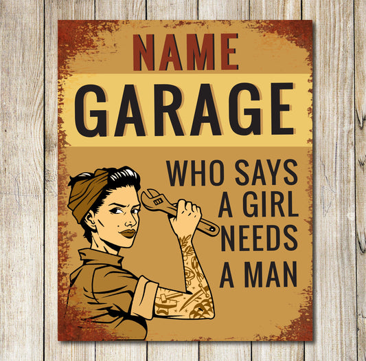 PERSONALISED Girls Garage Rusted Style Sign Custom Gift For Mom Decor Metal Plaque 0181