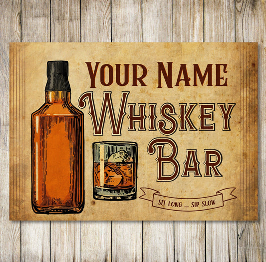 PERSONALISED Whiskey Bar Sign Pub Lounge Decor Kitchen Custom Decor Metal Plaque 0199