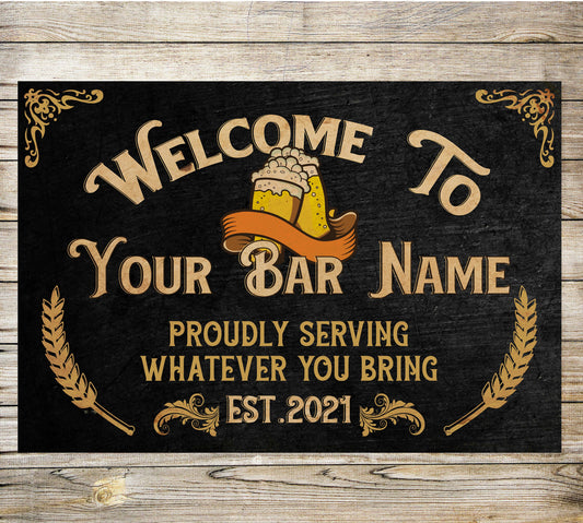 PERSONALISED Bar Sign Vintage Black Wood Design Metal Pub Farmhouse Sign Plaque 0207