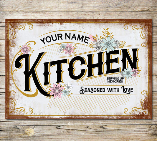 Personalised Kitchen Sign Metal Wall Door Plaque Family Name Vintage Galley Room 0263