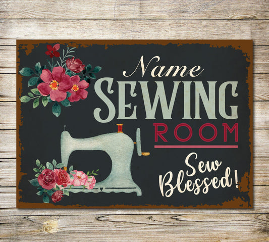 PERSONALISED Sewing Room Sew Blessed Sign Custom Gift Wall Decor Metal Plaque