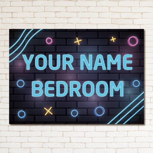 PERSONALISED Neon Effect Brick Girls Decor Bedroom Door Kids Sign Metal Plaque 0315