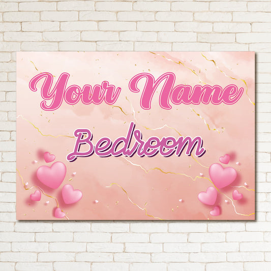 PERSONALISED Pink Heart Girls Decor Bedroom Door Kids Sign Metal Plaque 0327