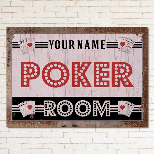 PERSONALISED Poker Room Sign Game Decor Man Cave Basement Wall Print Metal Plaque