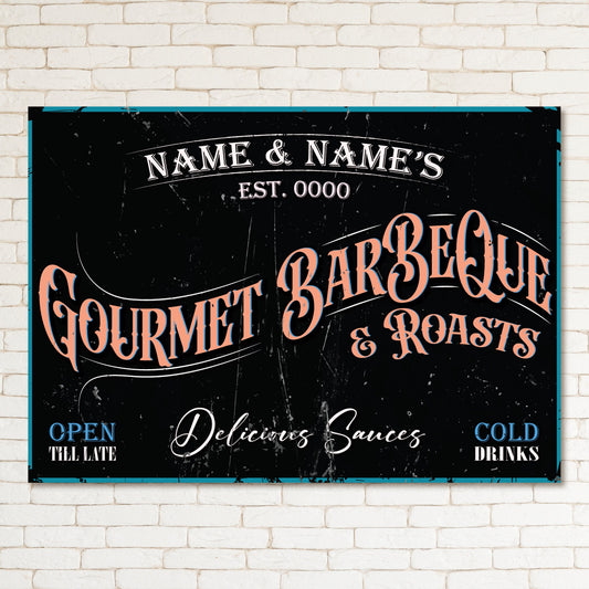 PERSONALISED BBQ & Roasts Sign Gourmet Bar And Grill Kitchen Decor Metal Plaque 0411