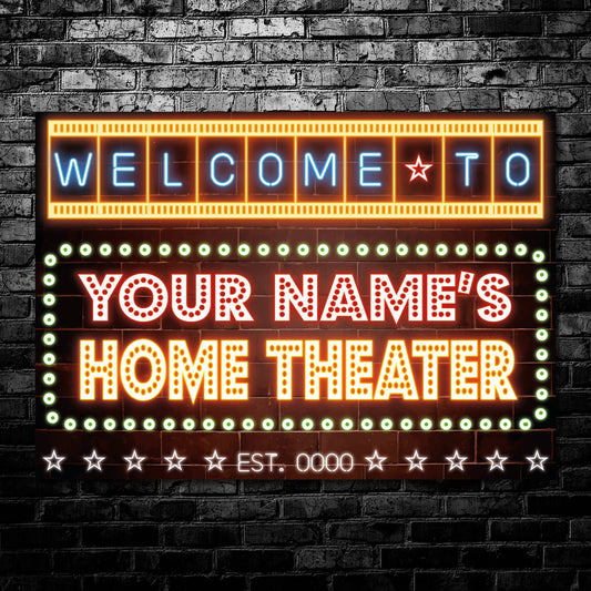 Personalised Home Theater Cinema Room Neon Effect Sign Wall Decor Your Name Metal Plaque 0432