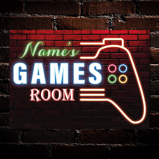Personalised Game Room Neon Effect Sign Gaming Room Wall Decor Metal Plaque 0434