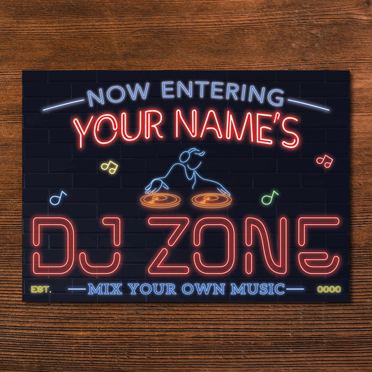Personalised DJ Neon Music Effect Sign Custom Studio Sign Wall Art Decor Metal Plaque 0438