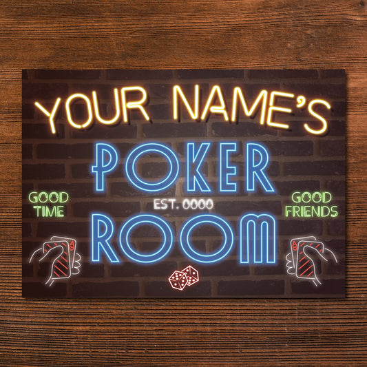 Personalised Poker Casino Neon Effect Sign Pool Games Room Custom Wall Art Decor Metal Plaque 0443