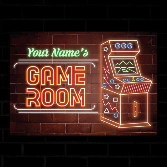 PERSONALISED Game Room Neon Effect Sign Game Logo Man Cave Wall Decor Metal Plaque 0457