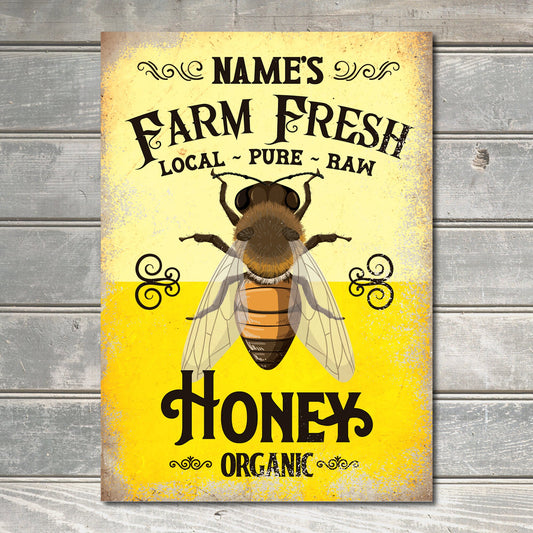 PERSONALISED Honey Bee Farm Metal Plaque Sign Fresh Local Customised Wall Décor 0473