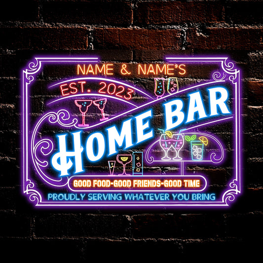 PERSONALISED Home Bar Good Friends Good Time Neon Effect Sign Decor Metal Plaque 0499