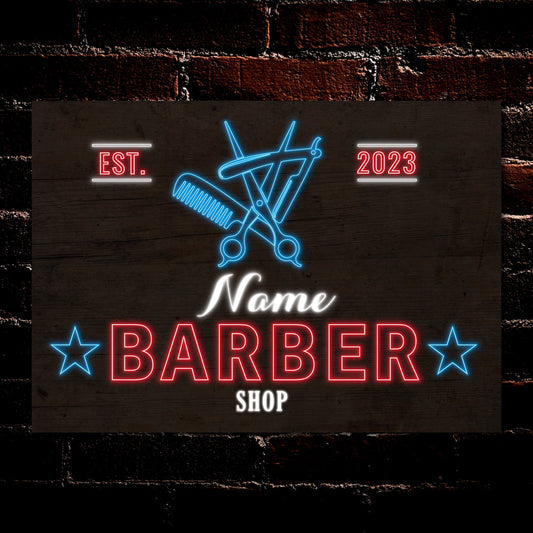 PERSONALISED Barber Shop Hairdresser Neon Effect Metal Signs Decor Metal Plaque 0508