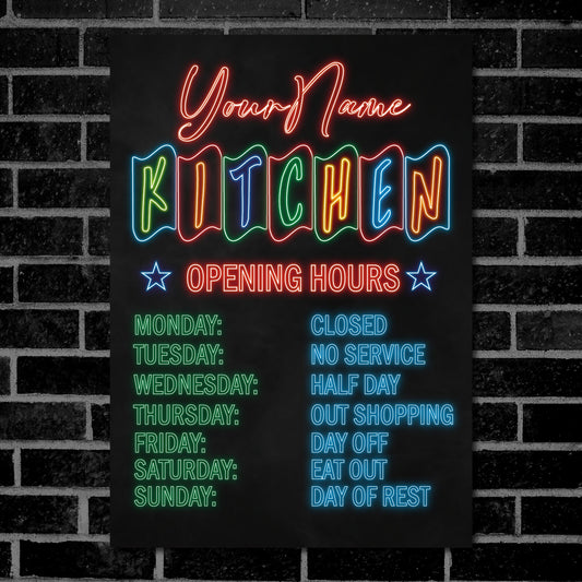 PERSONALISED Kitchen Neon Effect Opening Hour Vintage Sign Decor Metal Plaque 0514