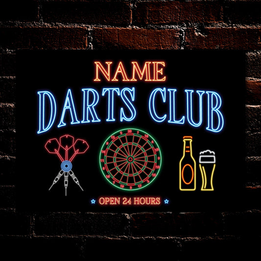 PERSONALISED Darts Club Metal Plaque Home Bar Pub Shed Neon Effect Signs Décor 0518