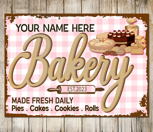 PERSONALISED Baking Sign Bakery Made Fresh Custom Gift Wall Decor Metal Plaque 0601