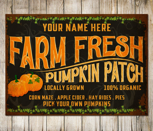 PERSONALISED Farm Pumpkin Sign Autumn Thanksgiving Wall Decor Metal Plaque