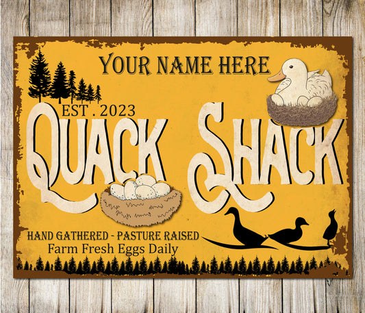 PERSONALISED Duck Quack Shack Pasture Raised Custom Wall Sign Decor Metal Plaque 0665