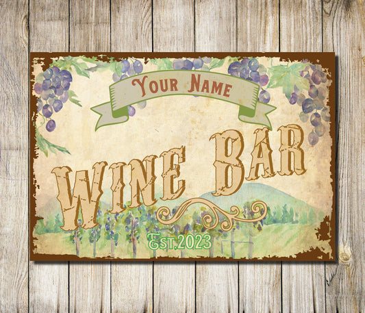 PERSONALISED Wine Bar Vintage Style Retro Wall Sign Decor Metal Plaque 0670