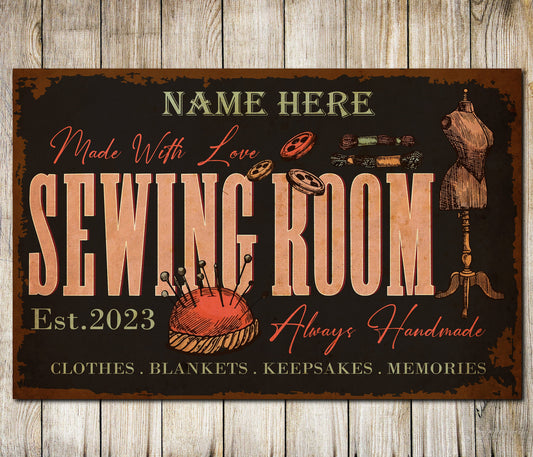 PERSONALISED Sewing Room Made With Love Custom Classic Sign Decor Metal Plaque 0707