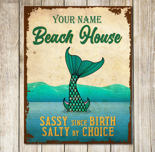 PERSONALISED Mermaid Salty By Choice Customised Classic Signs Decor Metal Plaque Wall Décor 0749
